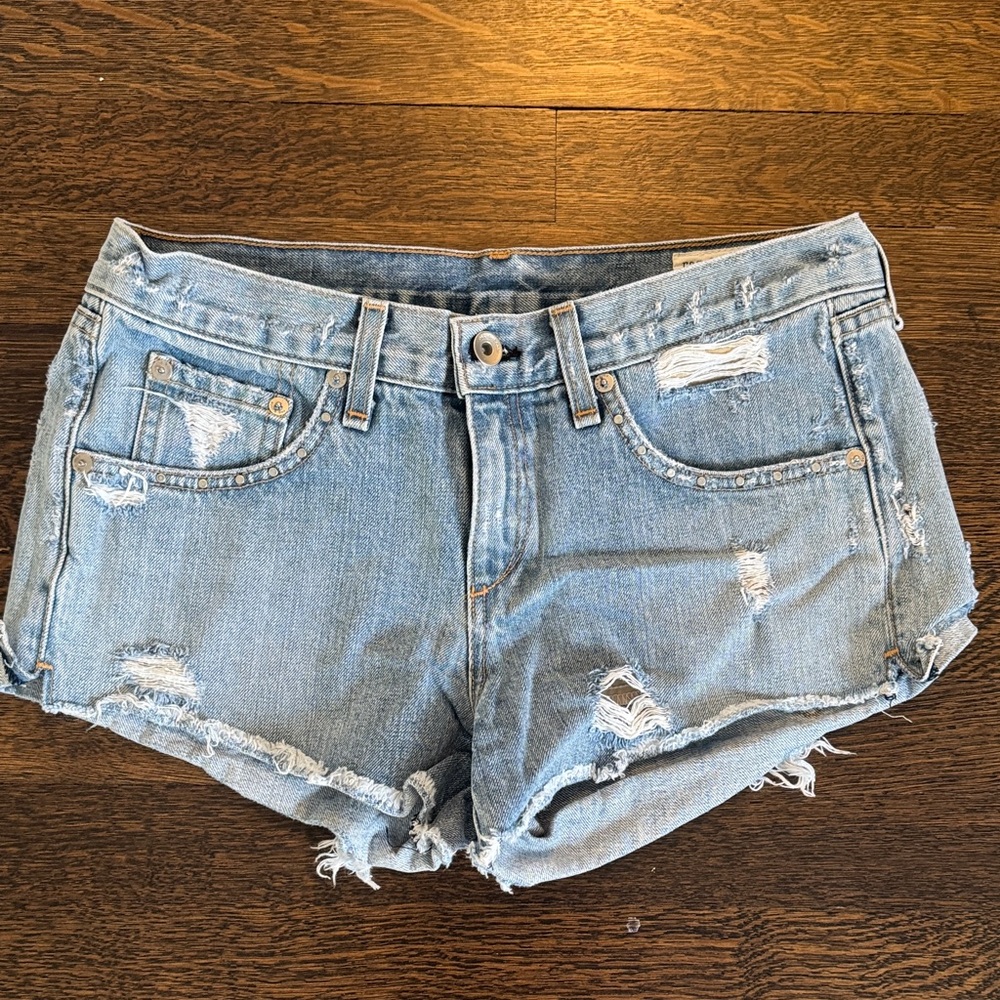 rag & bone Light Blue Distressed Jean Shorts